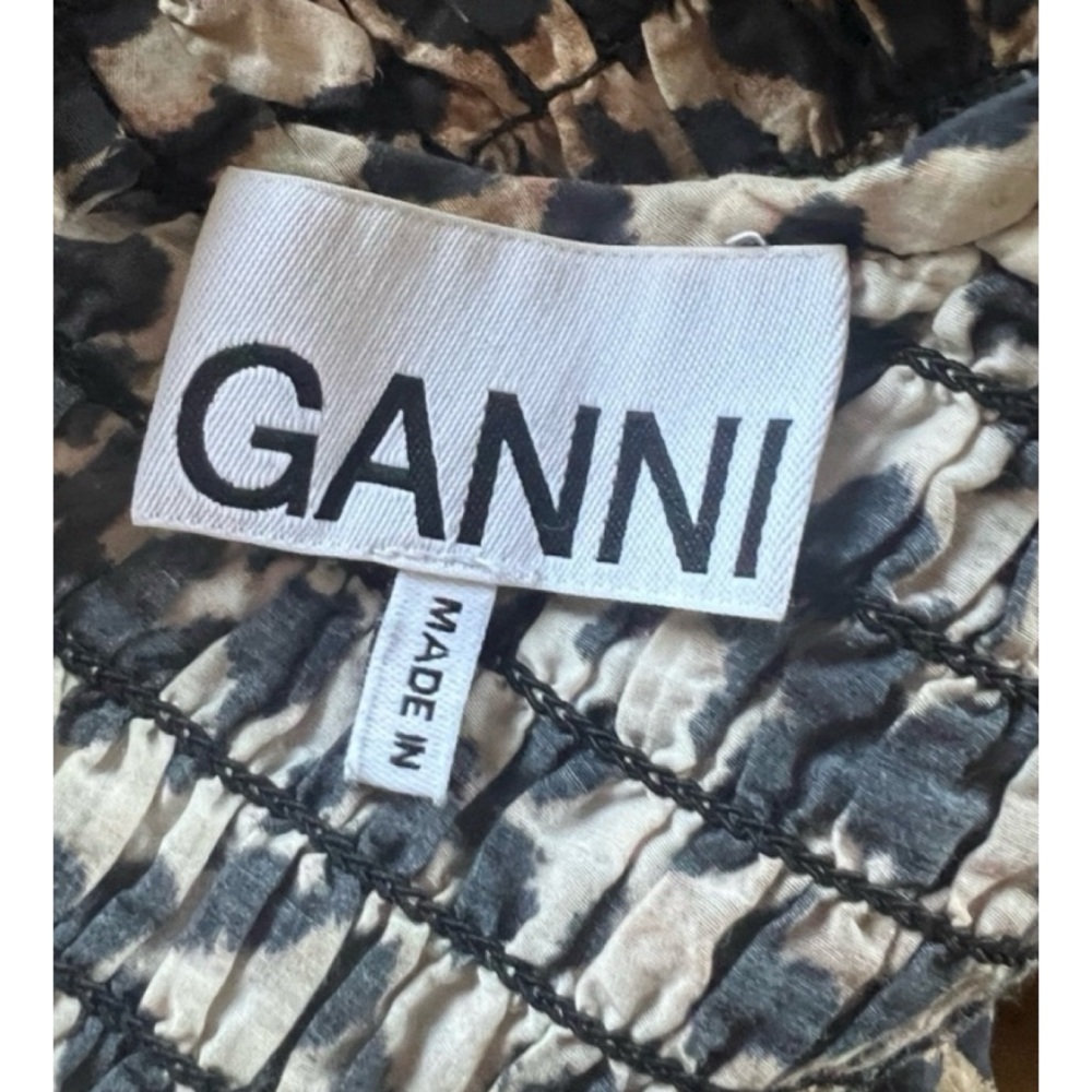 Ganni Smocked Animal Print Leopard Peplum Top 34/ XS or 2 - Picture 13 of 15